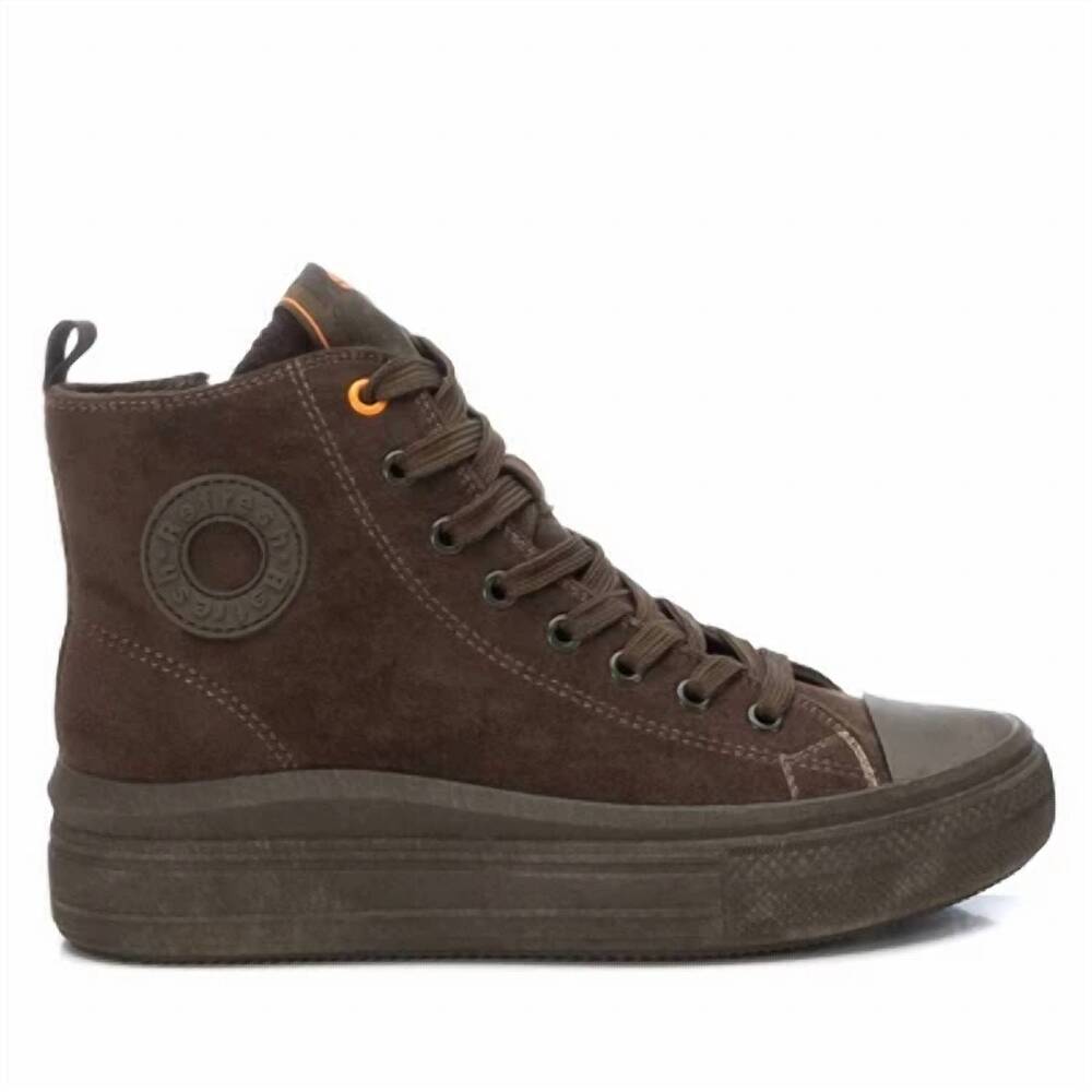 NEW REFRESH women's casual high top suede sneakers in light brown